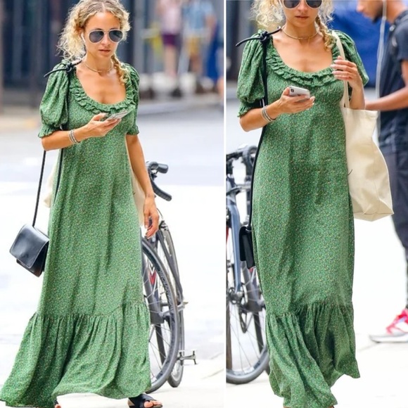 Doen Olive Dress Green Martha's Garden Floral Silk Maxi Size XS - Picture 14 of 17